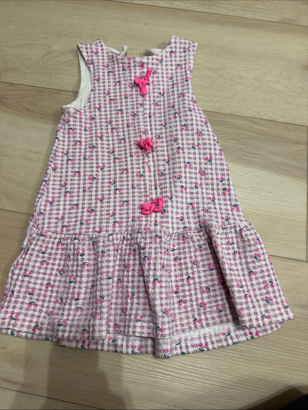 Girls Zara Pink Floral Gingham Sleeveless Dress size 4/5